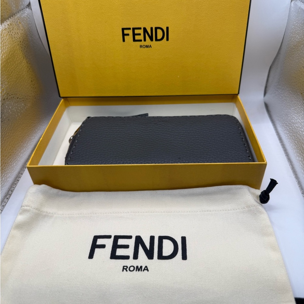 FENDI Fendi Selleria Long Wallet  Leather Gray Round Zipper